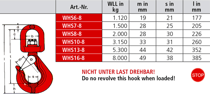 Wirbelhaken WHS mit Messinggleitlager